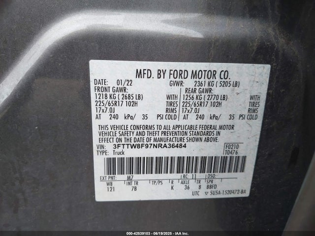 Ford ecoboost 2022 3FTTW8F97NRA36484 Image 9