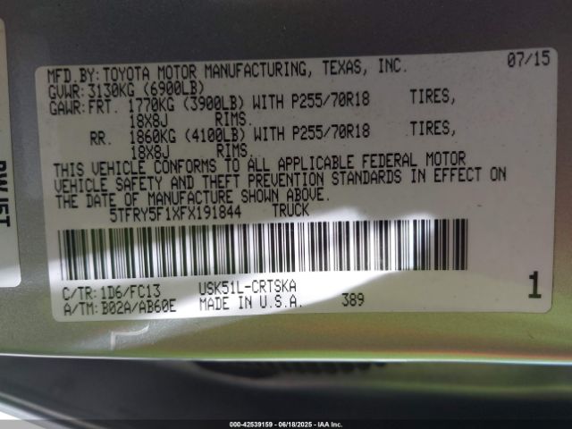 5TFRY5F1XFX191844 Toyota 3ur-fbe