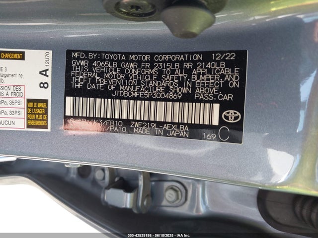 Toyota 2zr-fxe, 1vm 2023 JTDBCMFE5P3004869 Image 9