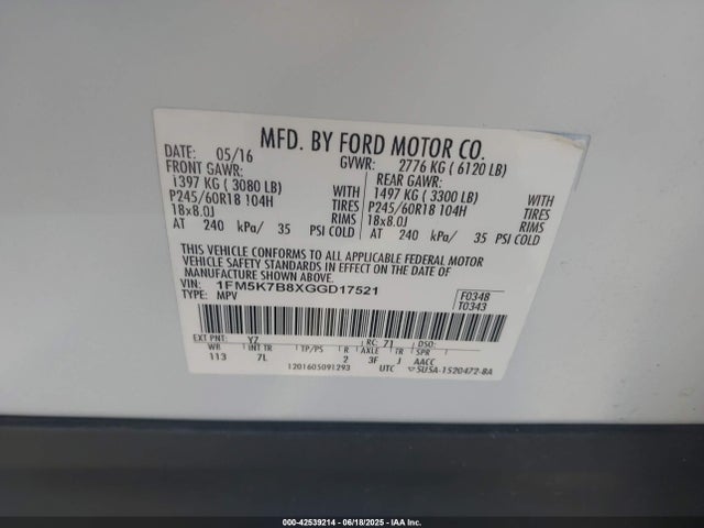 1FM5K7B8XGGD17521 Ford 2016