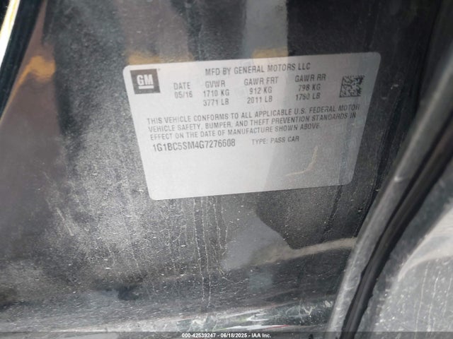 1G1BC5SM4G7276608 Chevrolet le2 - di: direct injection, alum, vvt, gen i, gmna