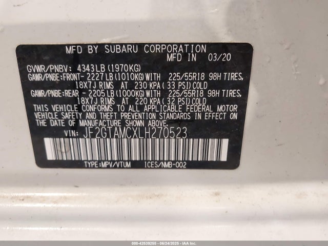 JF2GTAMCXLH270523 Subaru 2020