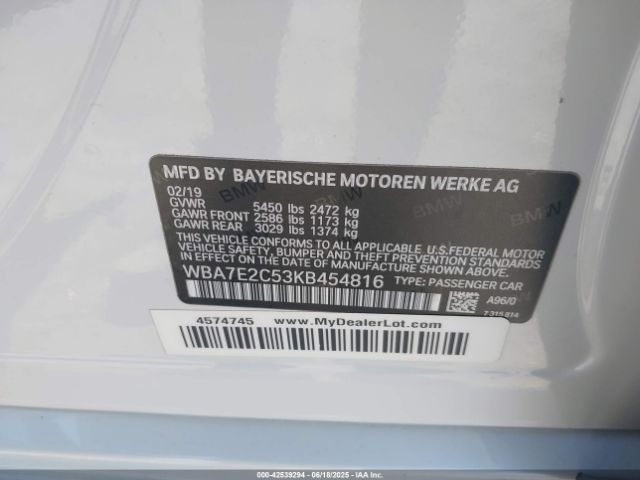 2019 BMW 740I WBA7E2C53KB454816 Photo 8
