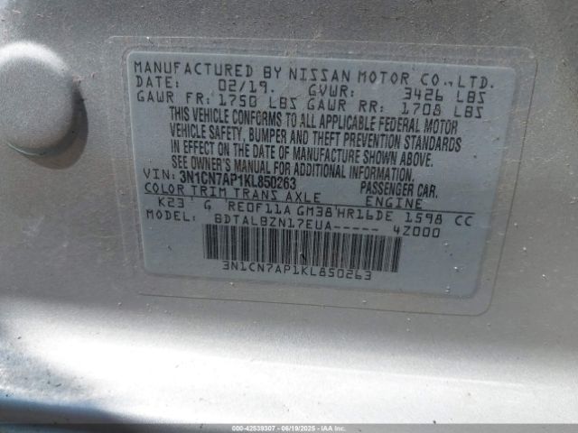 2019 NISSAN VERSA 3N1CN7AP1KL850263 Photo 8