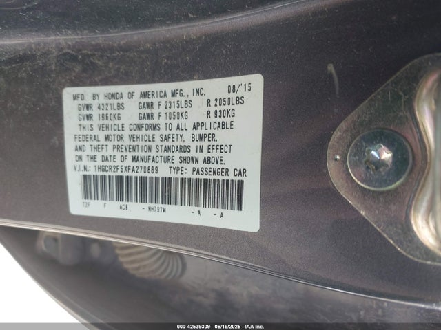 1HGCR2F5XFA270889 Honda k24w1