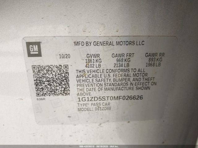 2021 CHEVROLET MALIBU 1G1ZD5ST0MF026626 Photo 8