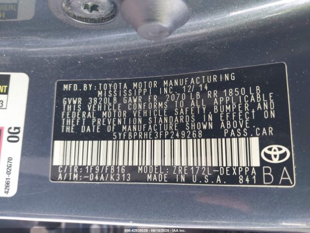 2015 TOYOTA COROLLA 5YFBPRHE3FP249268 Photo 8