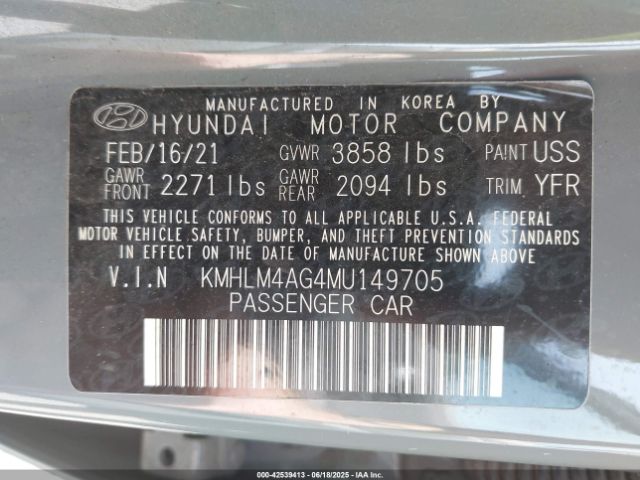 2021 HYUNDAI ELANTRA KMHLM4AG4MU149705 Photo 8