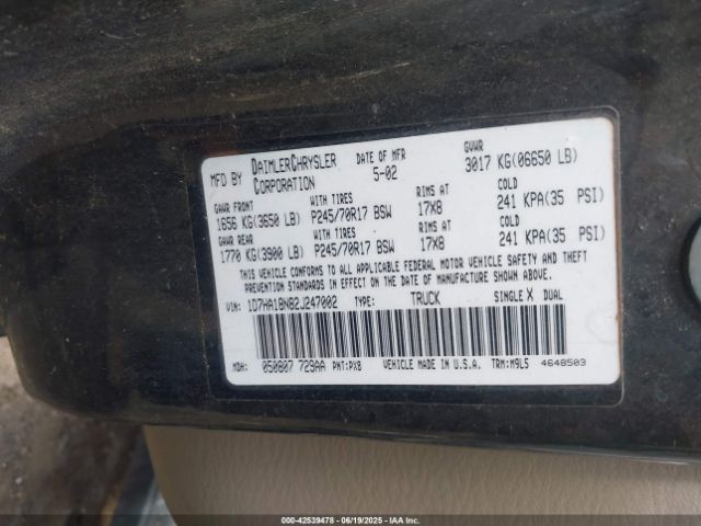 2002 DODGE RAM 1500 1D7HA18N82J247002 Photo 8