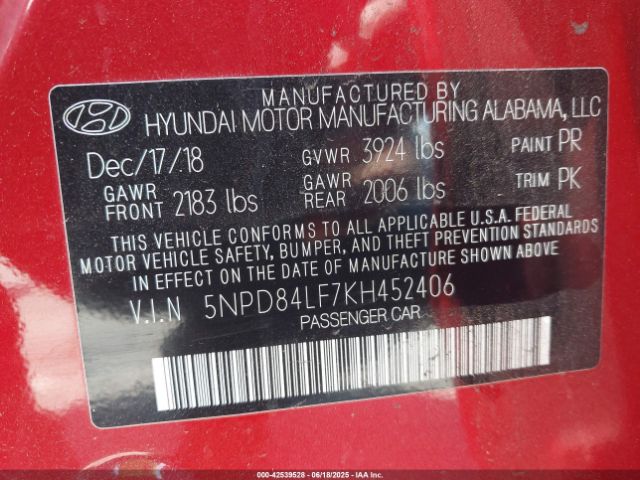 2019 HYUNDAI ELANTRA 5NPD84LF7KH452406 Photo 8