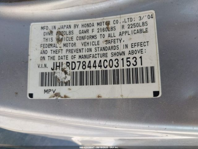 2004 HONDA CR-V JHLRD78444C031531 Photo 8