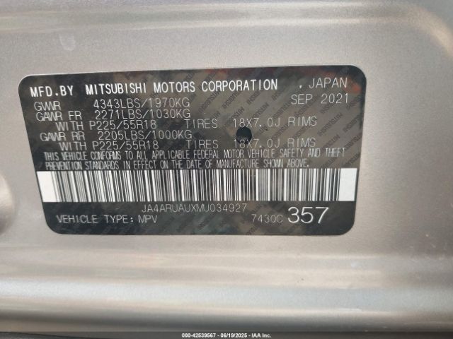 2021 MITSUBISHI OUTLANDER SPORT JA4ARUAUXMU034927 Photo 8
