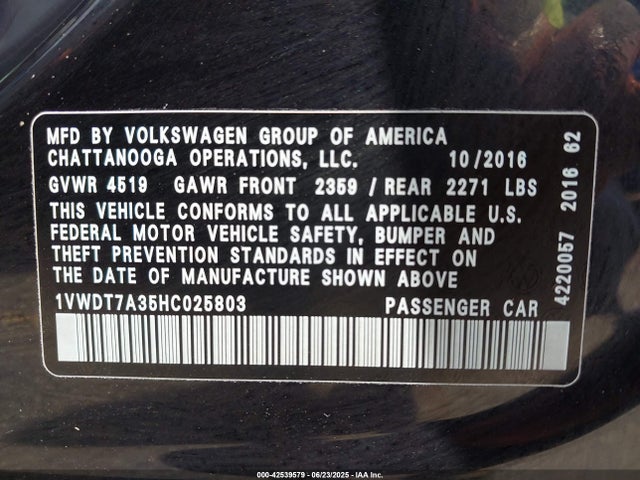 1VWDT7A35HC025803 Volkswagen 1.8 tsi