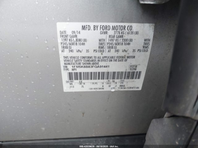 1FM5K8B83FGA91441 Ford Explorer