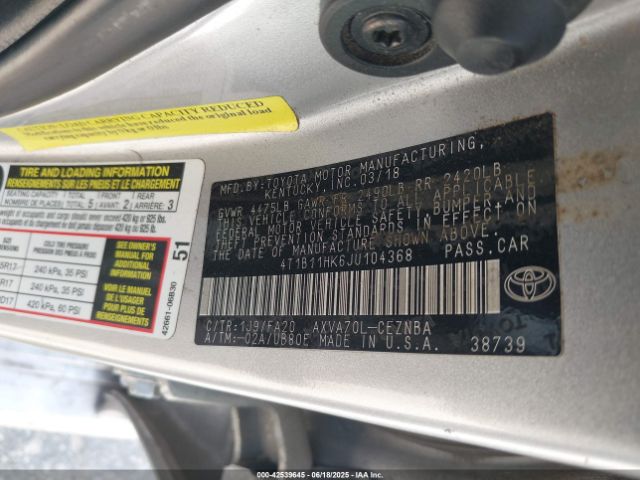 4T1B11HK6JU104368 Toyota a25a-fks