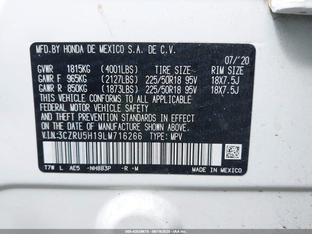 3CZRU5H19LM716266 Honda r18z9