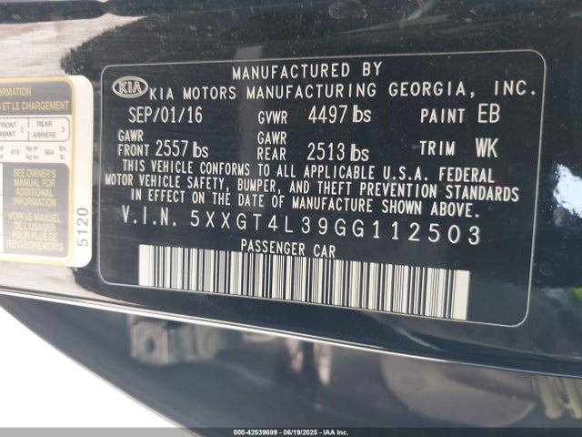 5XXGT4L39GG112503 KIA t-gdi theta ii