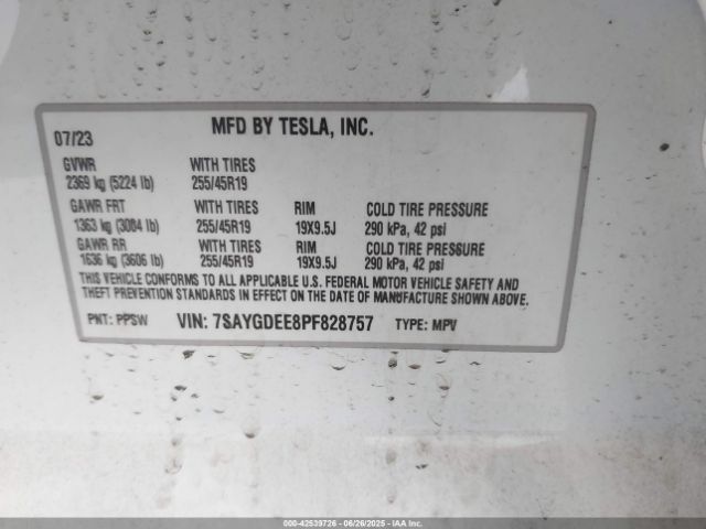 7SAYGDEE8PF828757 Tesla 2023