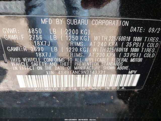 4S4BTANC9N3143331 Subaru na, u5