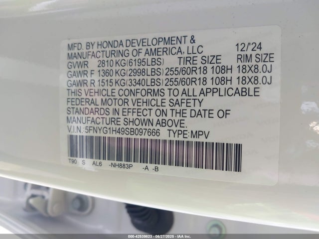 Honda j35y8 2025 5FNYG1H49SB097666 Image 9