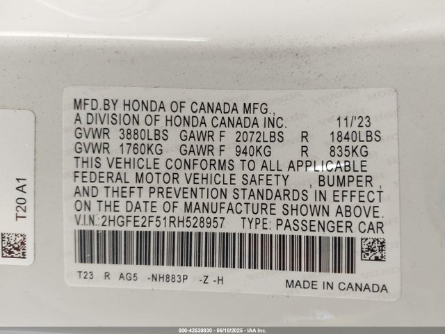 2HGFE2F51RH528957 Honda k20c2