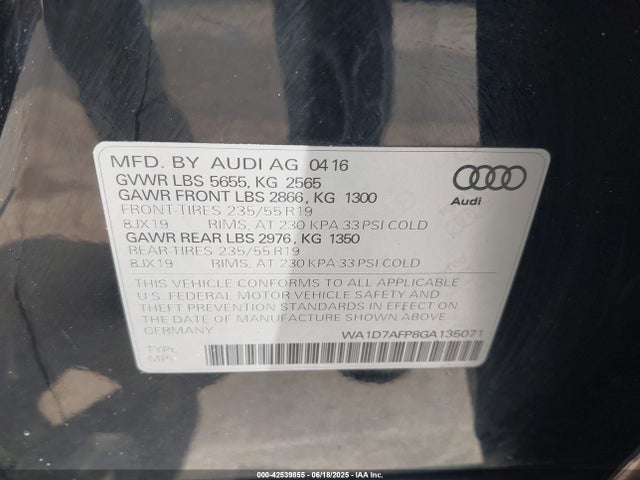 WA1D7AFP8GA135071 Audi 2016