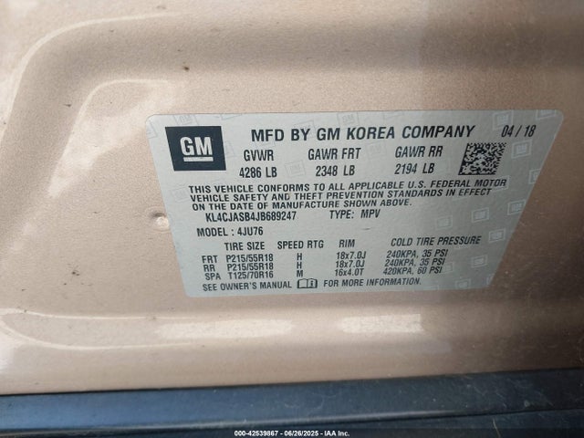 Auction sale of the 2018 Buick Encore Preferred, vin: KL4CJASB4JB689247, lot number: 42539867