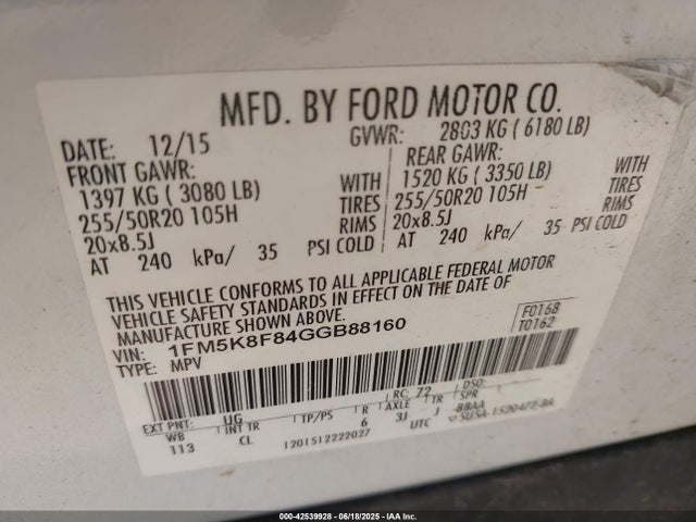 Ford 2016 2016 1FM5K8F84GGB88160 Image 9