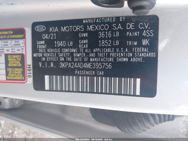 3KPA24AD4ME395756 KIA gamma ii