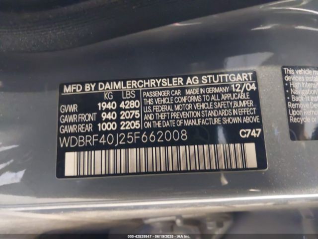 2005 MERCEDES-BENZ C 230 WDBRF40J25F662008 Photo 8