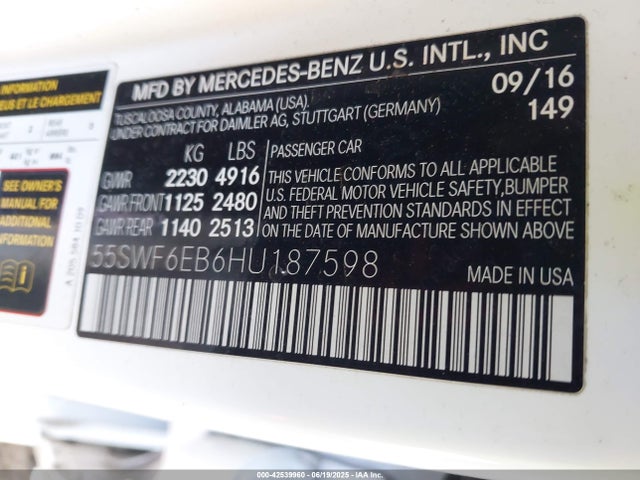 55SWF6EB6HU187598 Mercedes-Benz C-Class