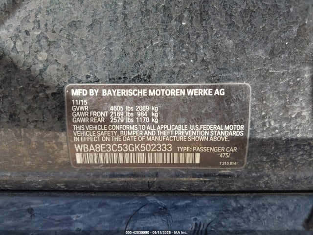 WBA8E3C53GK502333 BMW 328I