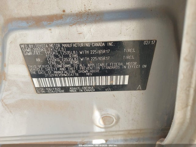 Toyota 2ar-fe 2017 2T3ZFREV9HW354718 Image 9