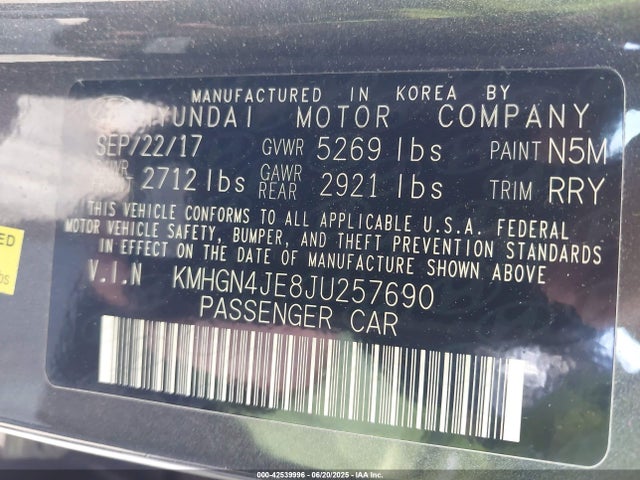 KMHGN4JE8JU257690 Genesis 2018