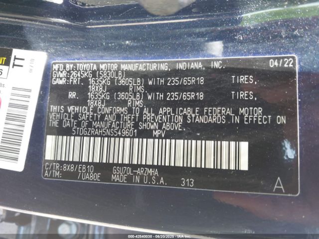 2022 TOYOTA HIGHLANDER 5TDGZRAH5NS549601 Photo 8