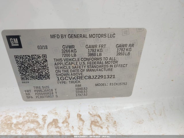 1GCVKREC8JZ291321 Chevrolet l83 - sidi: spark ignited direct injection, vvt: variable valve timing, afm, e85 max, alum