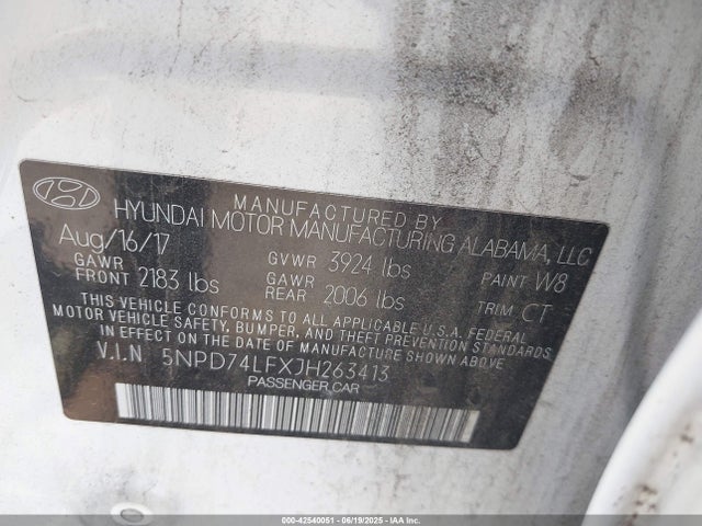 5NPD74LFXJH263413 Hyundai mpi nu