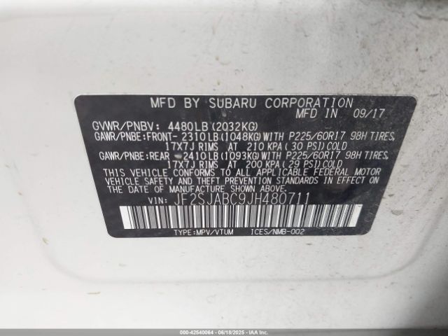 JF2SJABC9JH480711 Subaru naturally aspirated u5