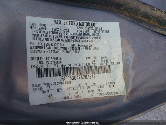 2007 FORD TAURUS 1FAFP53U47A207549 Photo 8