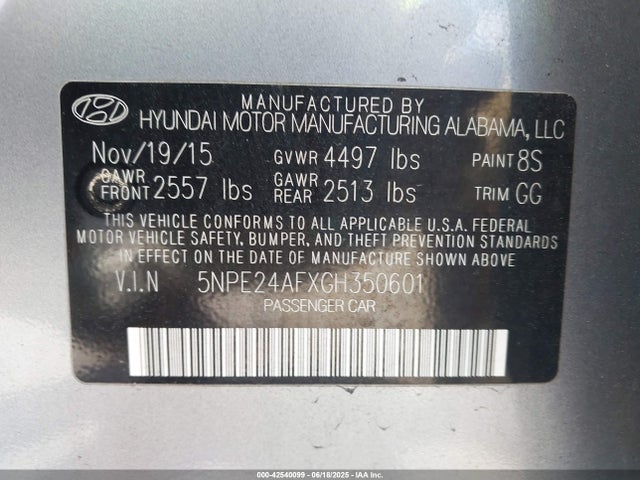 5NPE24AFXGH350601 Hyundai dohc gdi theta-ii
