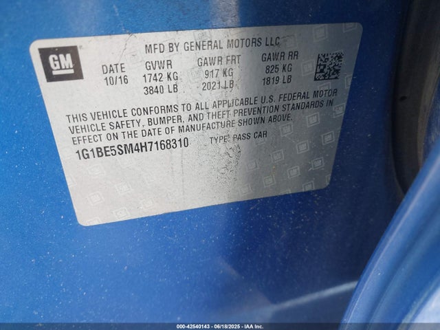 1G1BE5SM4H7168310 Chevrolet le2 -di: direct injection, vvt: variable valve timing, gen, alum
