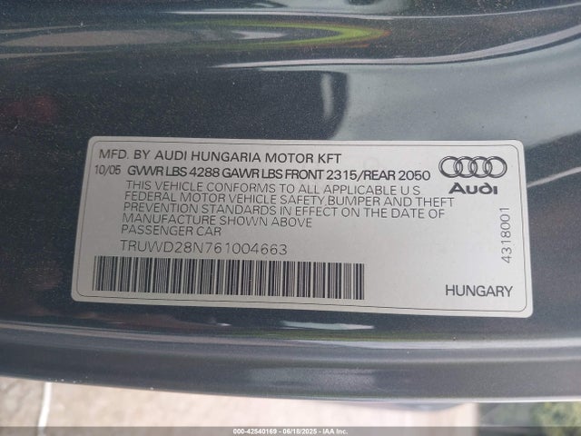2006 AUDI TT TRUWD28N761004663 Photo 8