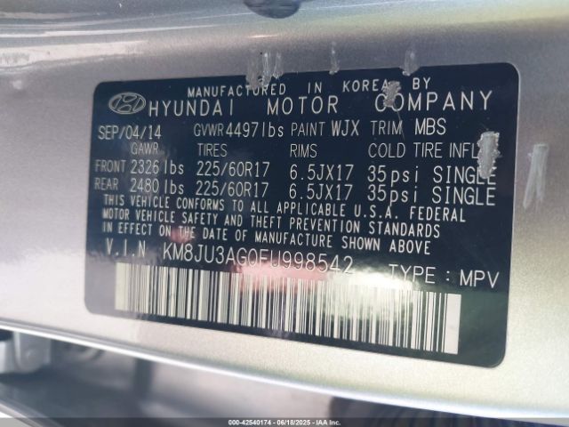 KM8JU3AG0FU998542 Hyundai dohc gdi theta ii
