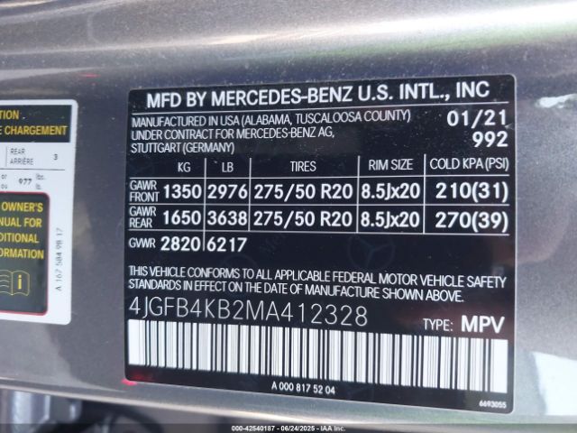 2021 MERCEDES-BENZ GLE 350 4JGFB4KB2MA412328 Photo 8