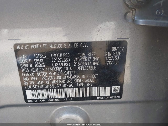 3CZRU5H35JG700966 Honda r18z9