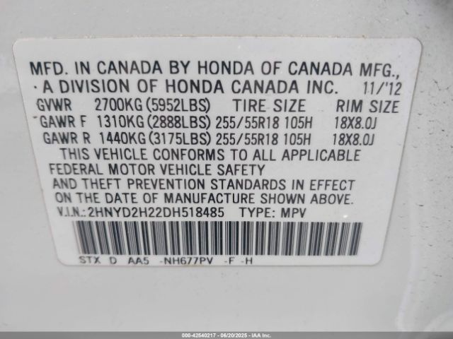 2013 ACURA MDX 2HNYD2H22DH518485 Photo 8