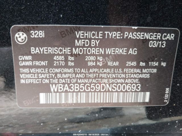 2013 BMW 328I WBA3B5G59DNS00693 Photo 8