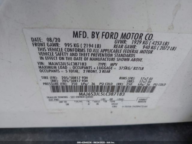 2020 FORD ECOSPORT MAJ6S3JL5LC387183 Photo 8