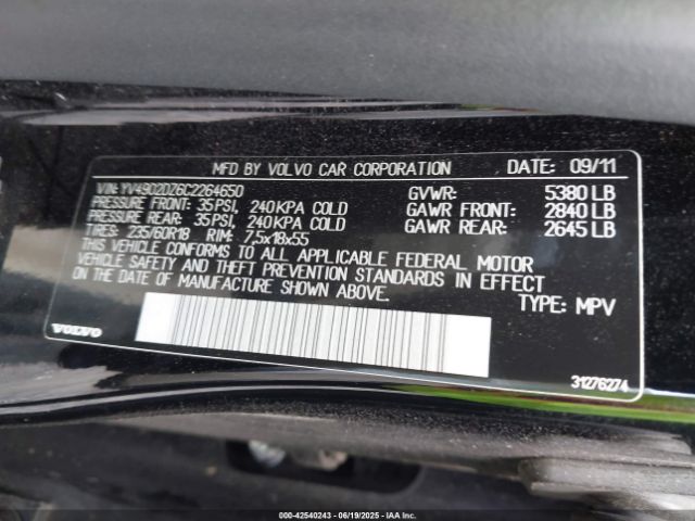 2012 VOLVO XC60 YV4902DZ6C2264650 Photo 8