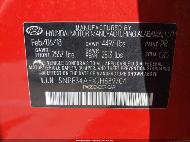 5NPE34AFXJH689704 Hyundai gdi theta-ii
